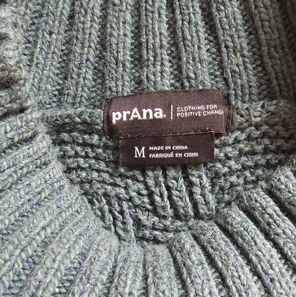 prAna Textured Knit Sweater Women's Medium Green Basket Weave Crewneck - Picture 6 of 8